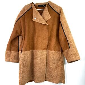 Never Denim Women's Brown Polyester Sherpa Patchwork Jacket Size XS / S